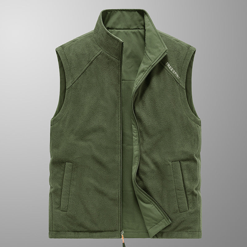 Men's fleece vest with stand-up collar, thermal insulation, and zippered pockets Chichicherry