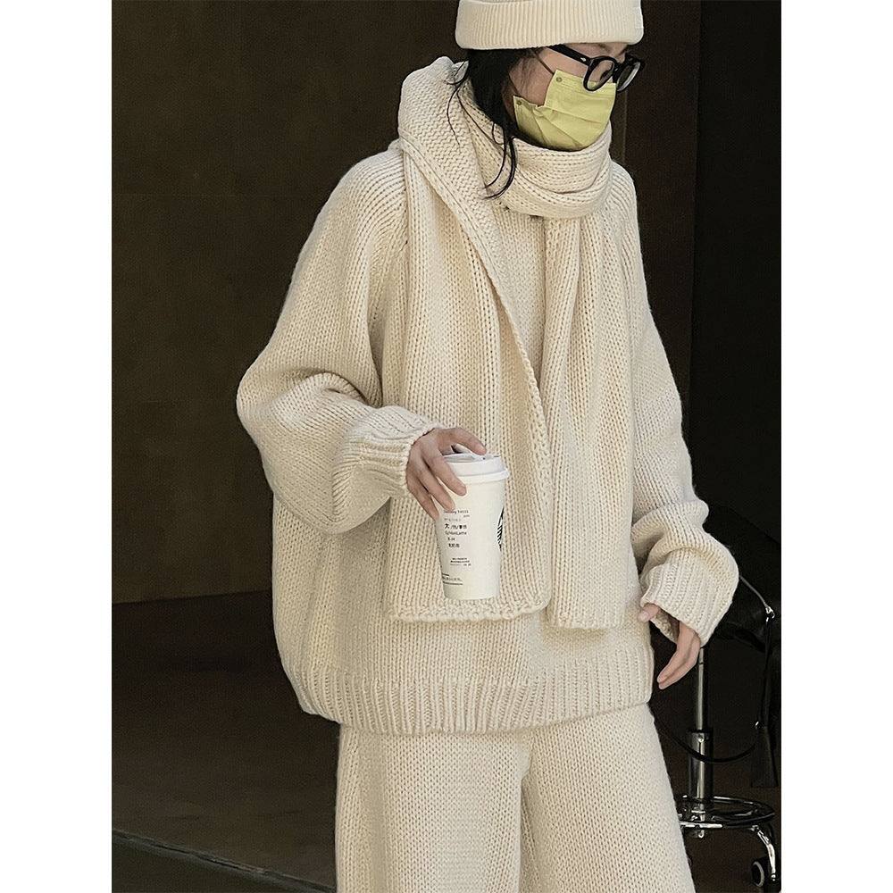 Women Relaxed Chunky Knit Raglan Sweater with Wide Hem and Ribbed Finish Chichicherry