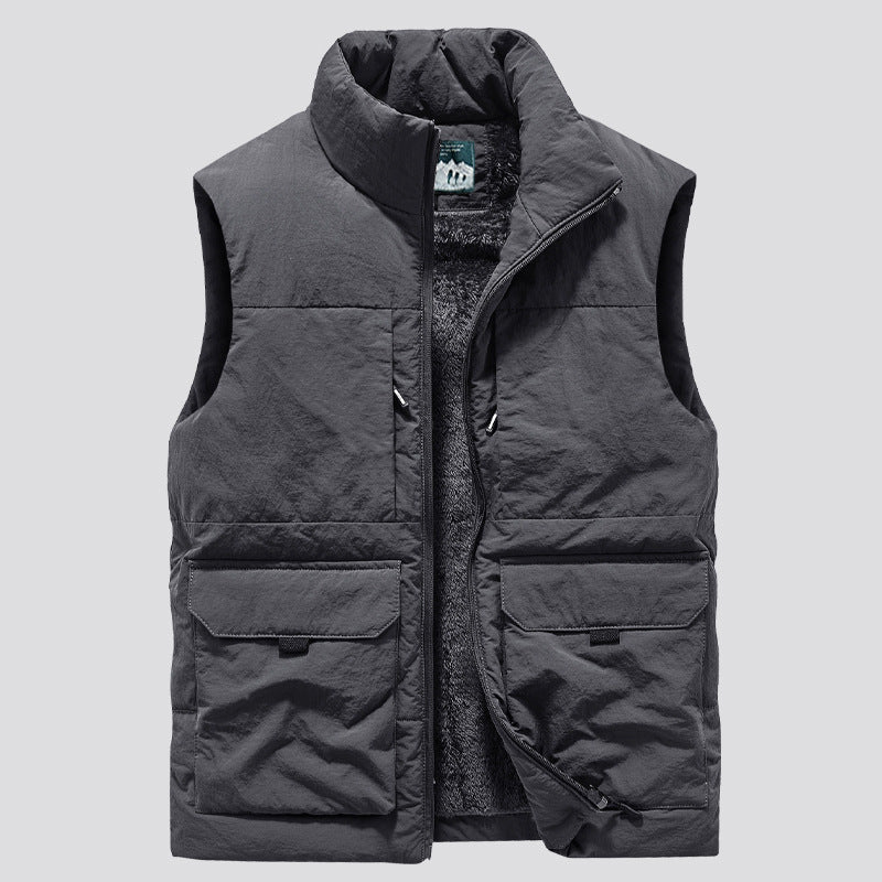 Men's Padded Sleeveless Utility Quilted Vest with Teddy Lining and Large Flap Pockets Chichicherry