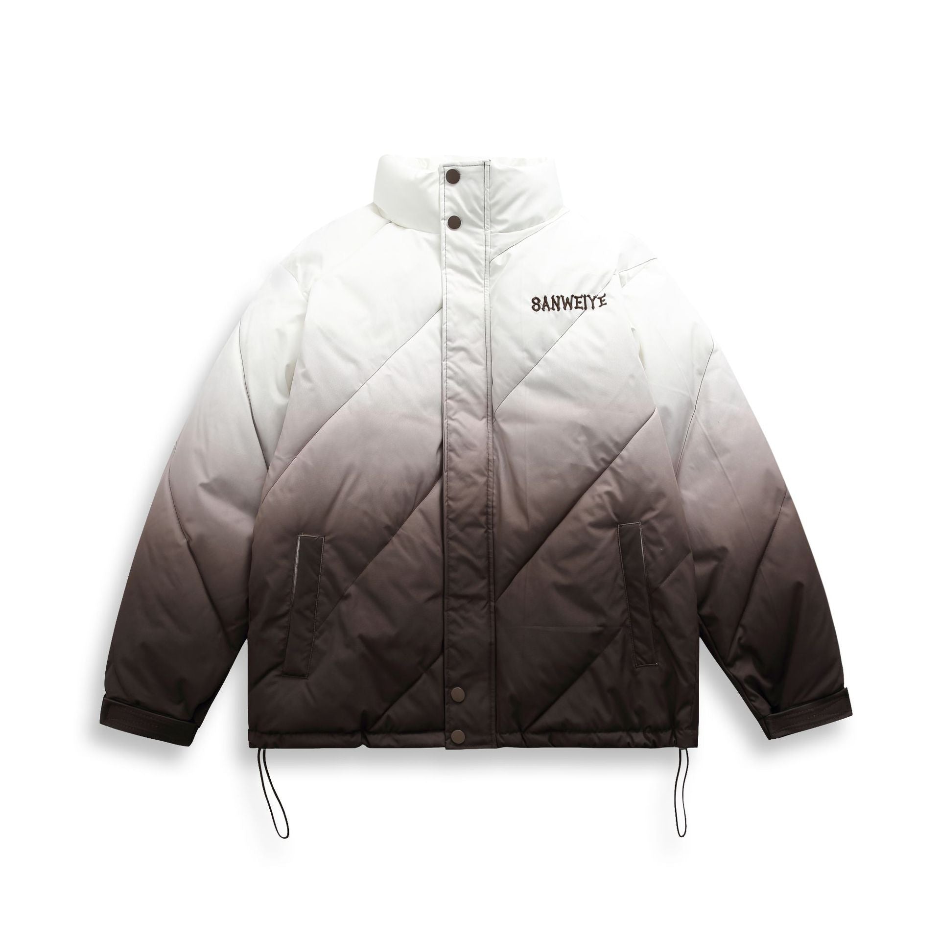 Unisex Short Cut Padded Jacket with Ombre Gradient and Diagonally Quilted Structure Chichicherry