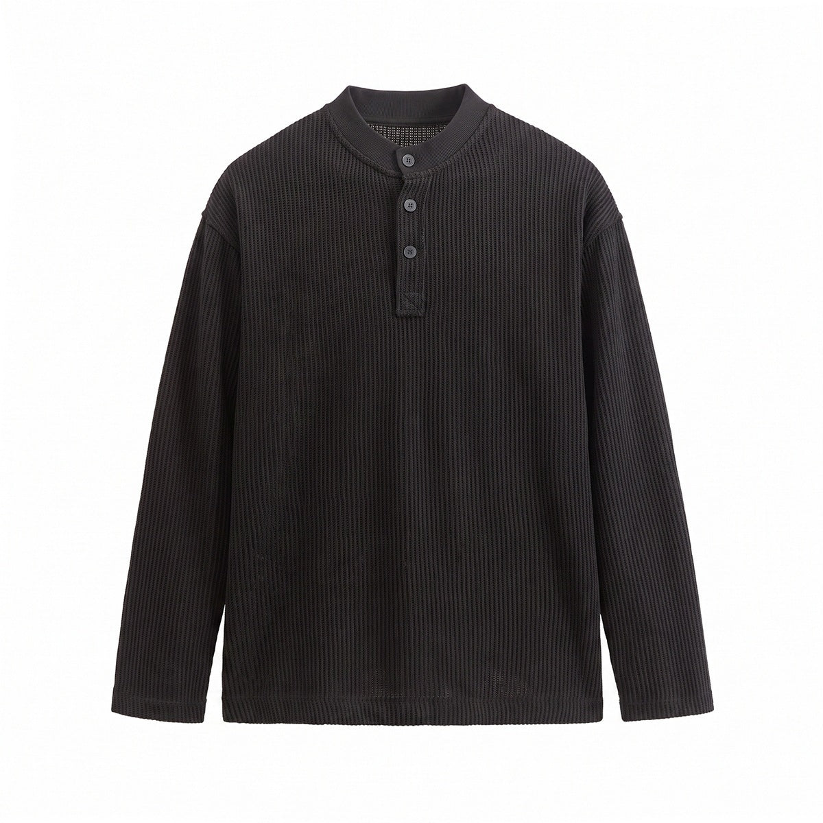 Men's waffle knit henley long sleeve shirt with button placket and relaxed fit Chichicherry