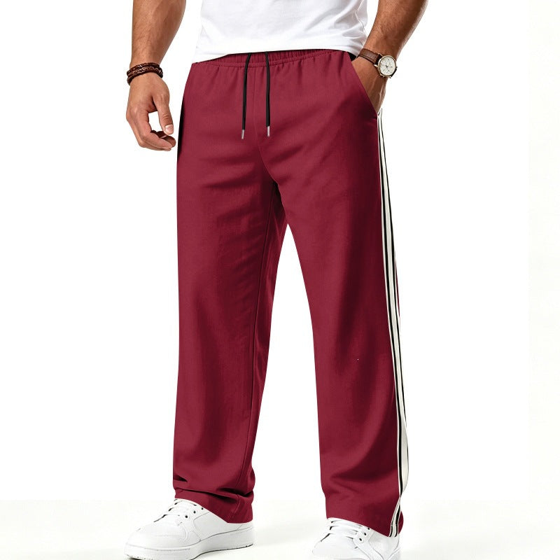 Men's Wide Leisure Pants made of Functional Jersey with Elastic Waistband and Side Double Stripe Chichicherry