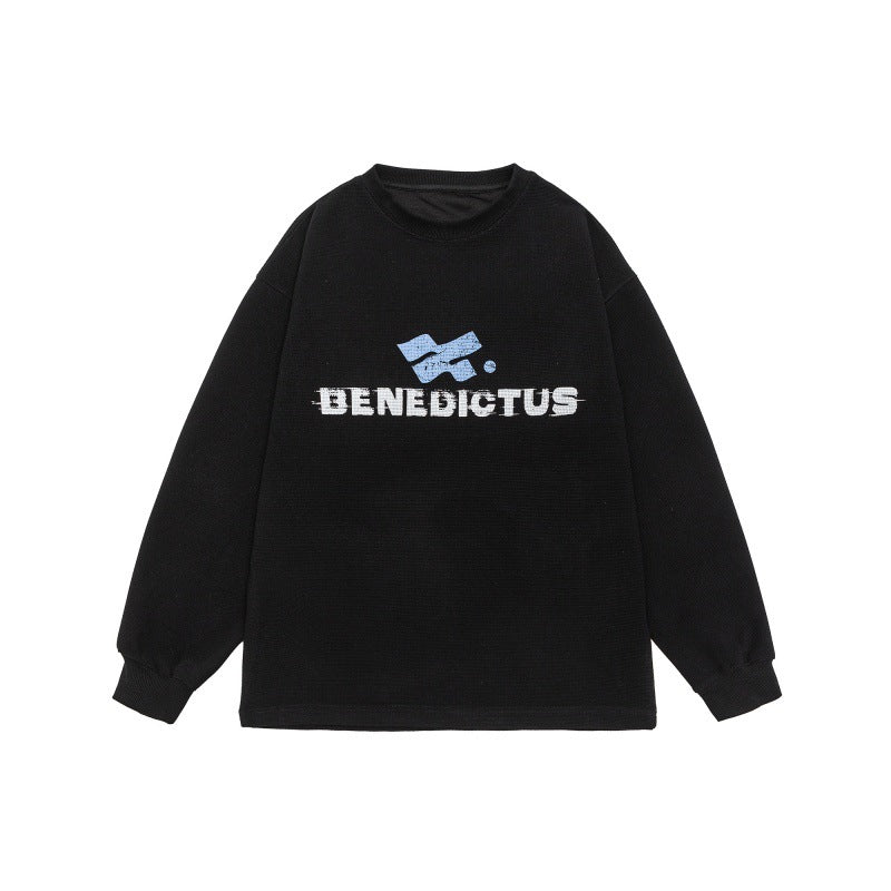 Unisex Oversized Sweatshirt with Logo Print and Fine Waffle Texture Chichicherry