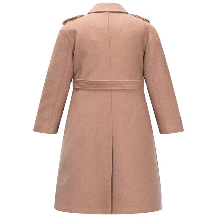Women's fitted A-line trench coat made of wool-cashmere blend with waist belt and flap Chichicherry
