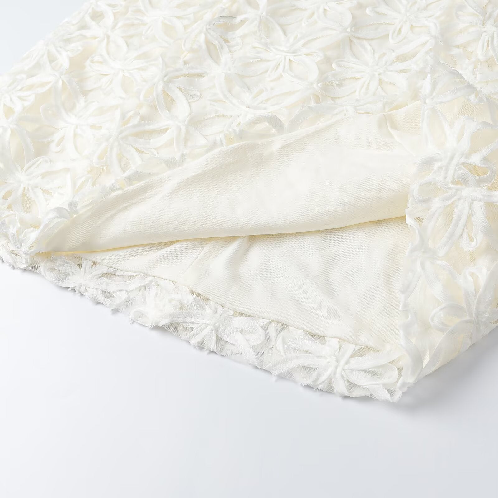 Women A-line Mini Dress with three-dimensional flower embroidery and puff sleeves Chichicherry
