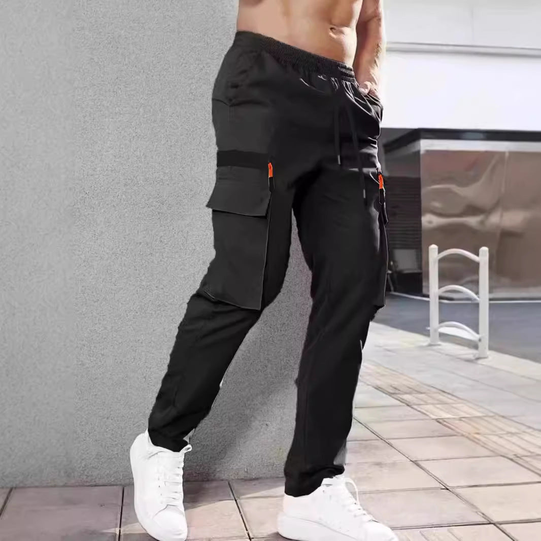 Men's Slim-Tapered Utility Cargo Pants with Elastic Waistband, Drawstring & Multiple Flap Pockets Chichicherry