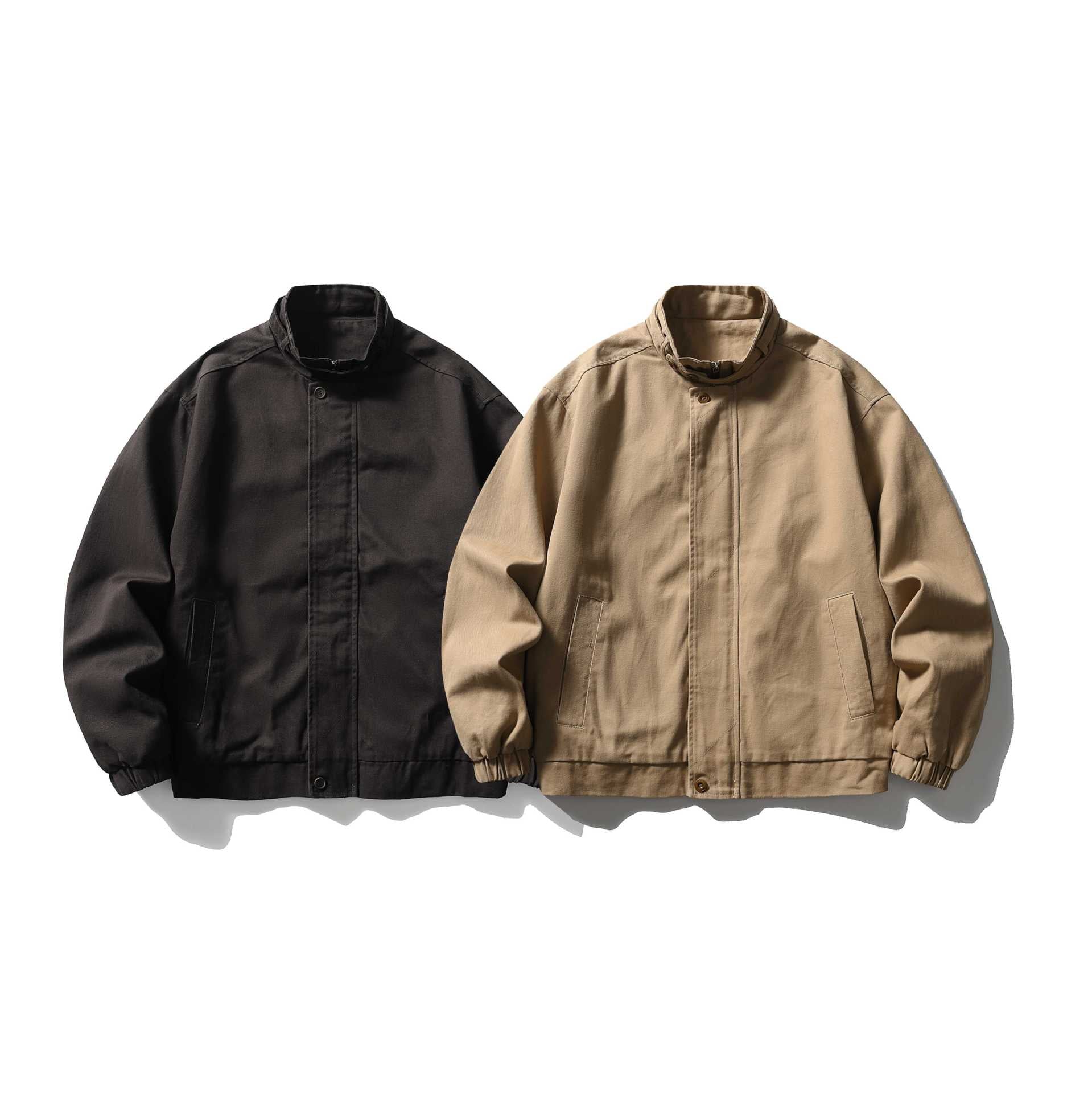 Men's Short Cut Functional Canvas Blouson Jacket with High Stand-Up Collar Chichicherry