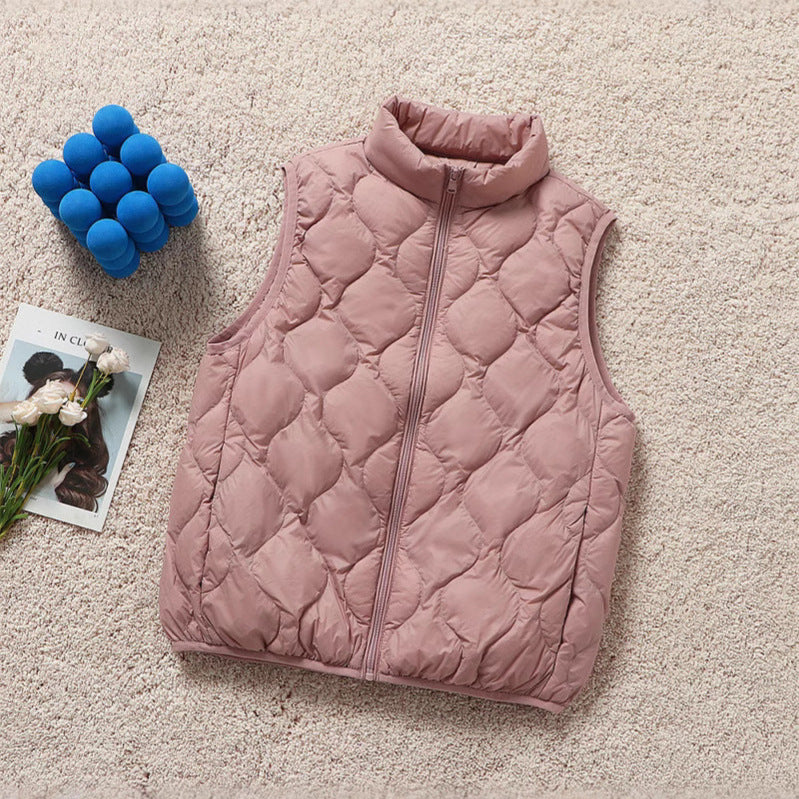 Women's ultralight quilted vest in drop stitch design with high stand-up collar Chichicherry