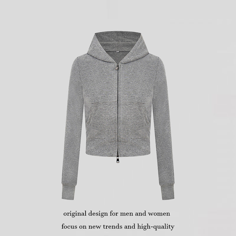 Women's short cut hoodie made of cotton blend with two-way zipper and ribbed cuffs Chichicherry