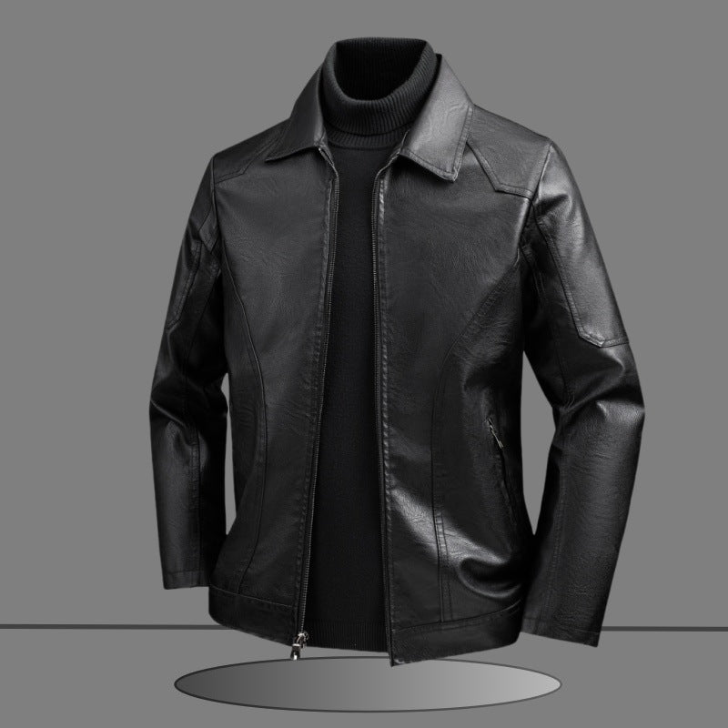 Men's Slim-Fit Faux Leather Jacket in Minimalist Shirt Collar Design with Concealed Two-Way Zipper Chichicherry