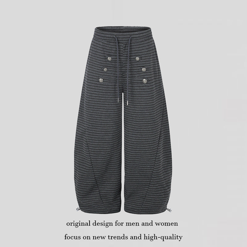 Women's Wide Palazzo Culotte Sweatpants with Drawstring Waistband and Decorative Button Placket Chichicherry