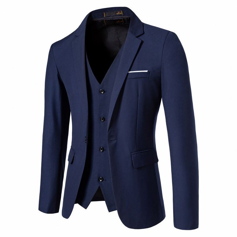 Men's Tailored Jacket with Matching Vest and Slim Business Silhouette Chichicherry