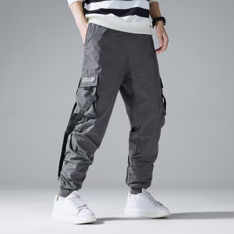 Men's Tech Cargo Jogging Pants with Multi-Pockets, Drawstrings & Elastic Cuffs Chichicherry