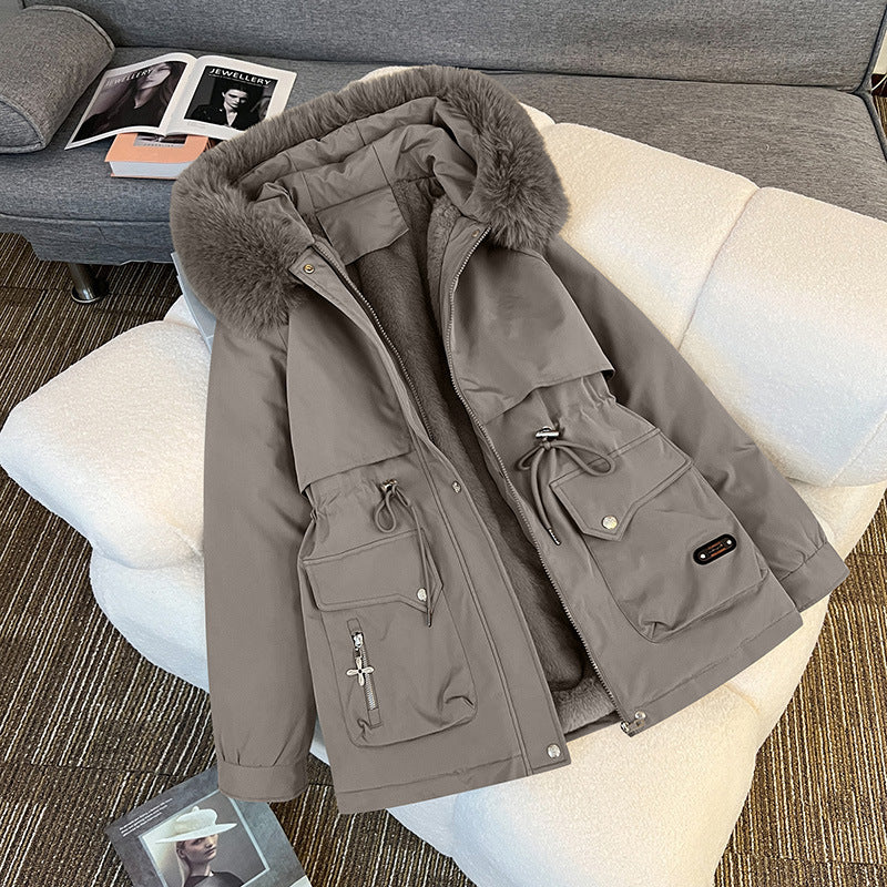 Women's nan padded parka with detachable faux fur hood, tailored drawstring, and soft teddy lining Chichicherry