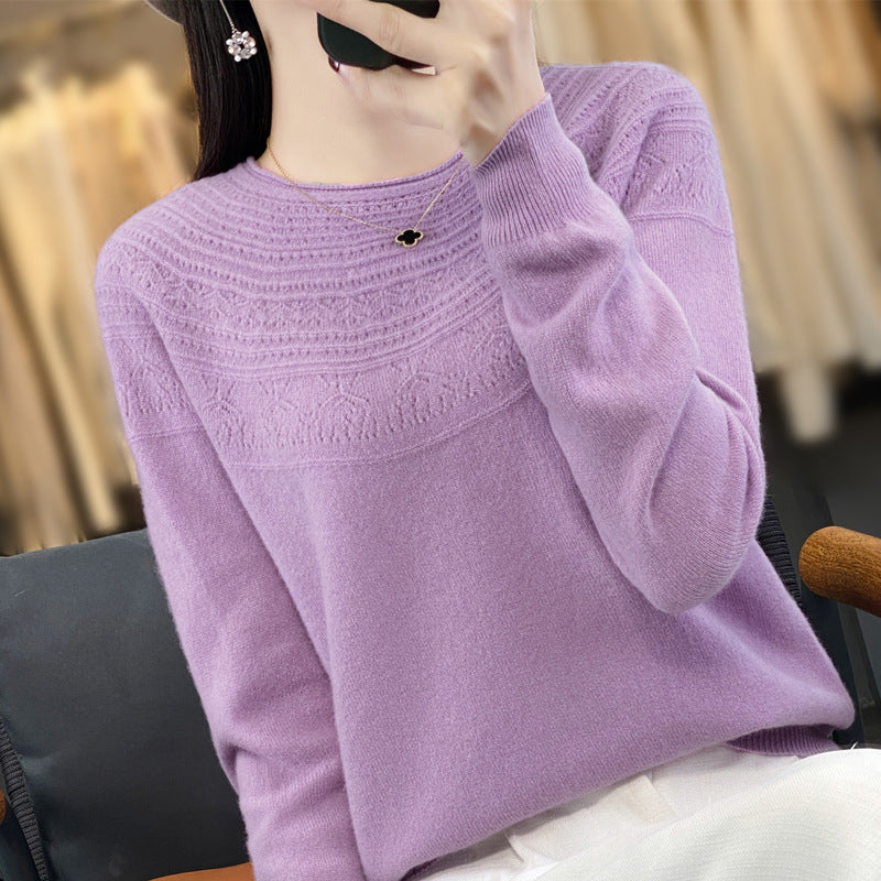 Women's round neck fine knit pullover with structured yoke and cashmere look Chichicherry