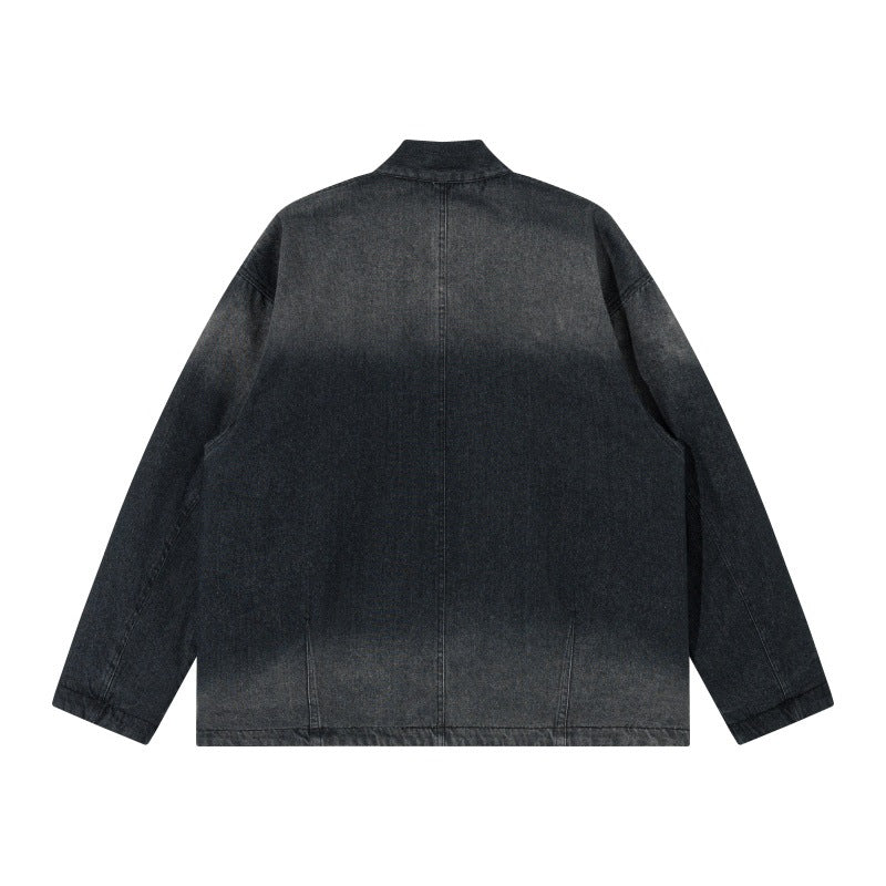 Unisex Jeans Kimono Jacket with Tie Belt and Patterned Lining Chichicherry