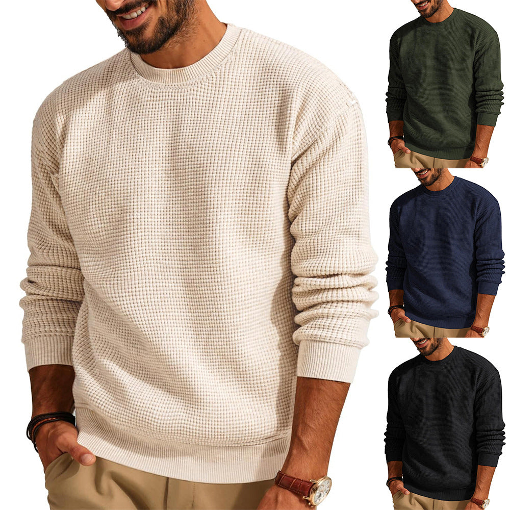 Men's Waffle Knit Sweater with Round Neck Chichicherry