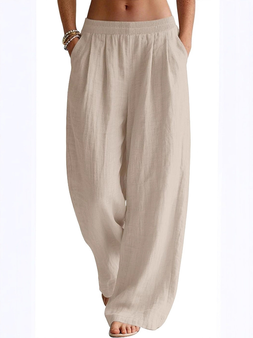 Women's wide linen pants with elastic waistband and side pockets Chichicherry