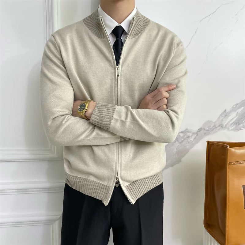 Herren Reißverschluss-Feinstrick-Cardigan mit Stehkragen und geripptem Saum Chichicherry