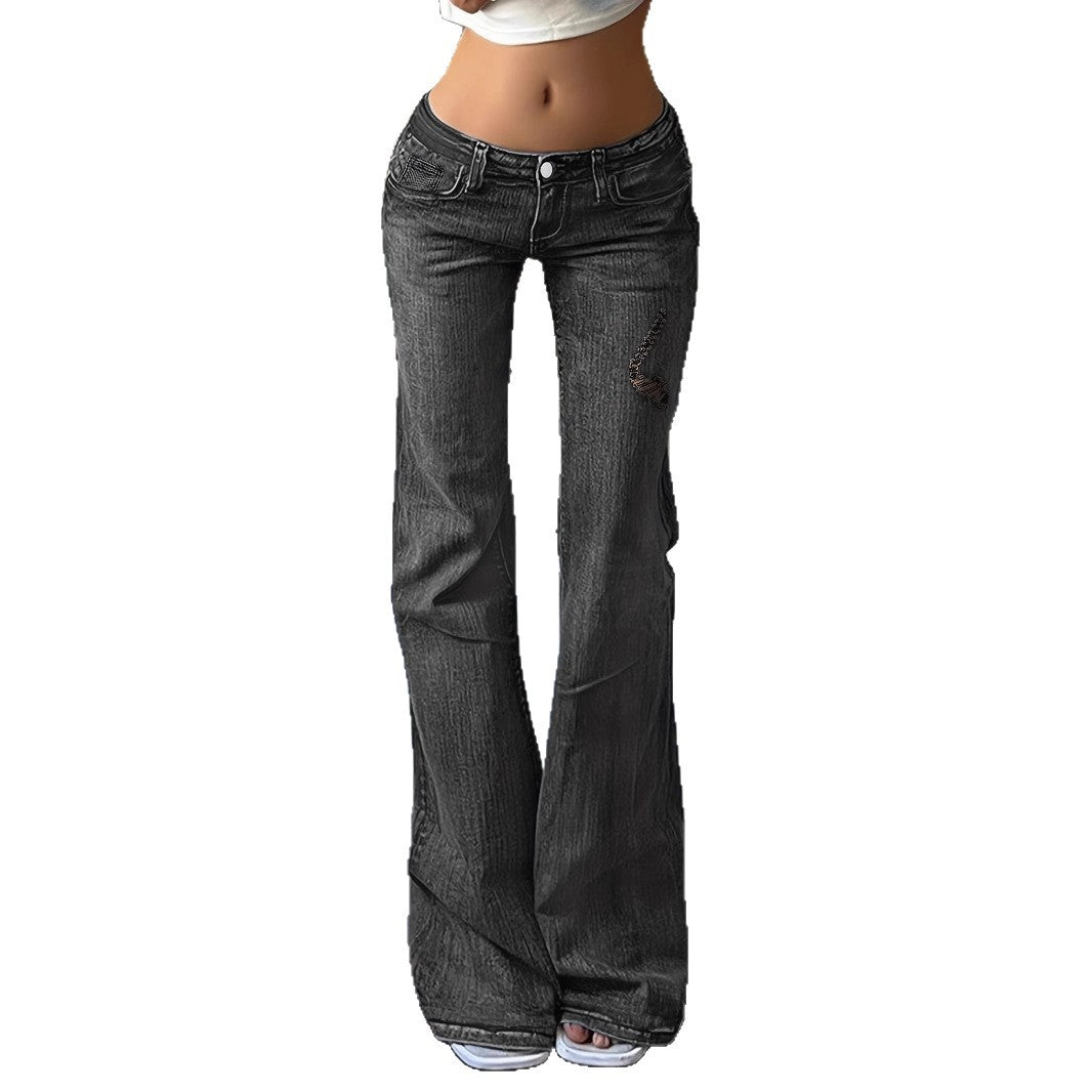 Women's High-Waisted Flared Jeans with Bell Bottoms, Subtle Embroidery & Extended Hem Chichicherry