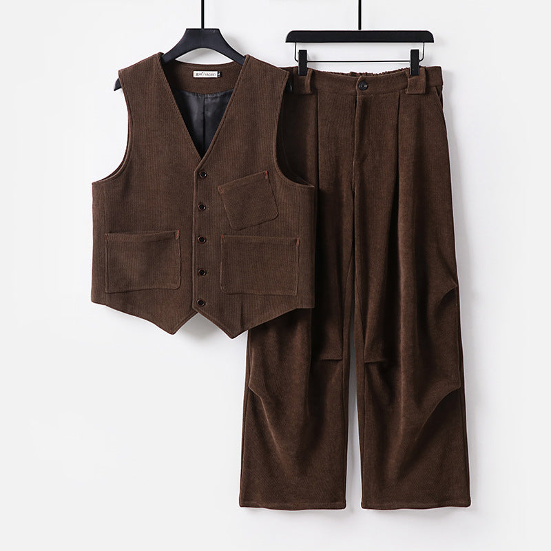 Men's Two-Piece Vest and Pleated Trousers Set in Modern Workwear Style Chichicherry