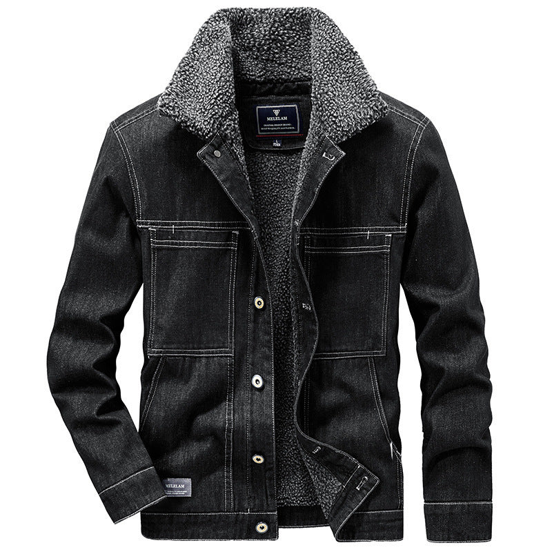 Men's Sherpa-lined Denim Jacket in Worker Style Chichicherry