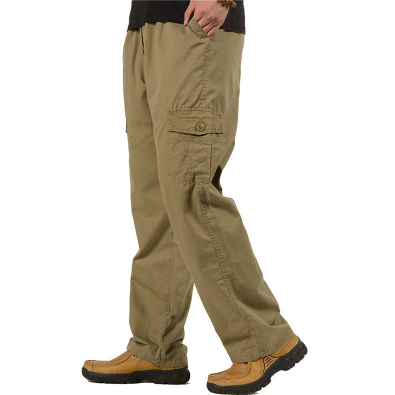 Men's cargo pants with elastic waistband, multifunctional utility pockets and straight cut Chichicherry