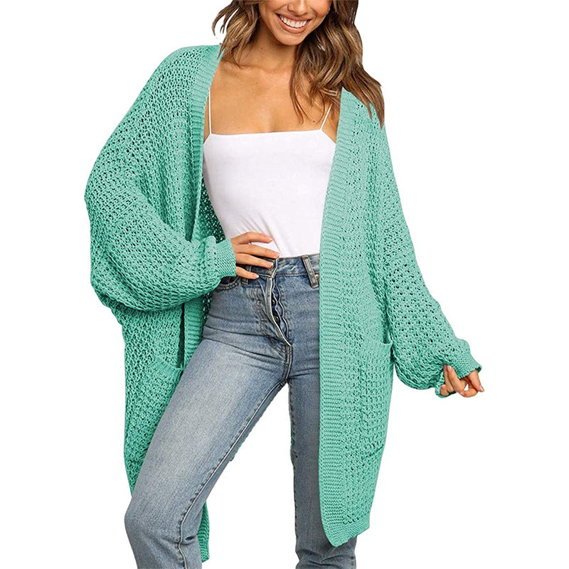 Women's Longer Open Chunky Knit Cardigan in Cocoon Cut with Pockets Chichicherry