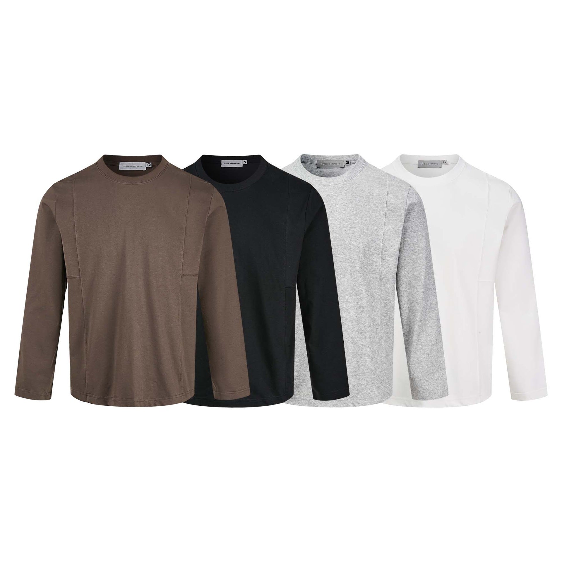 Unisex Technical Long Sleeve Shirt with Round Neck and Seamed Panel Detail Chichicherry