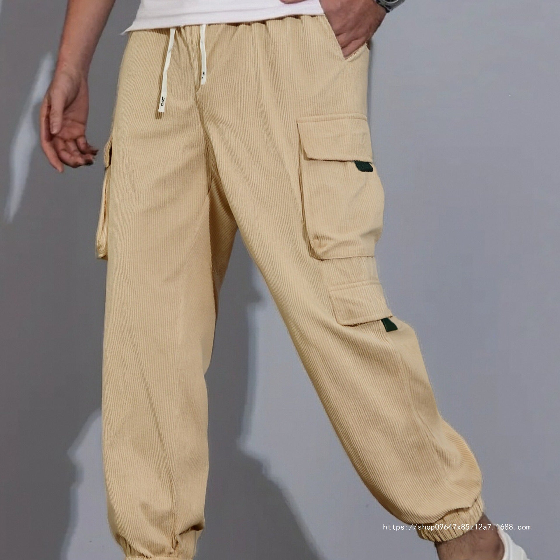 Men's Utility Cargo Pants in Jogger Style made of textured cotton blend with elastic waistband & multiple pockets Chichicherry