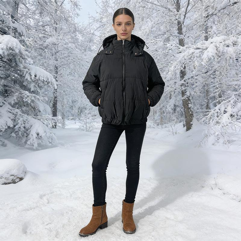 Women's Padded Quilted Jacket with Volume Hood, Elastic Hem and Adjustable Waist Chichicherry
