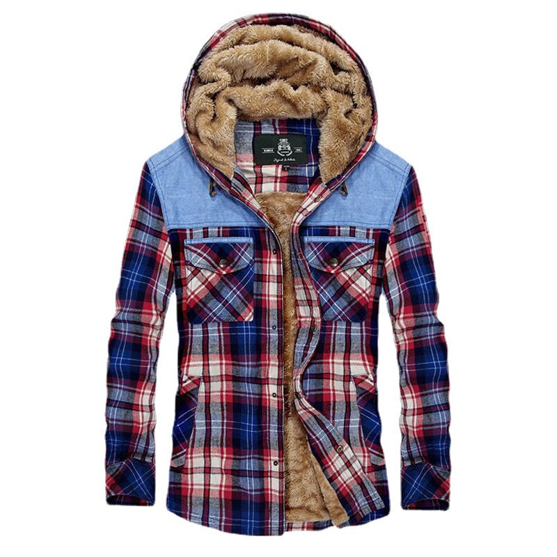 Men's checkered padded shirt jacket with hood and teddy lining Chichicherry