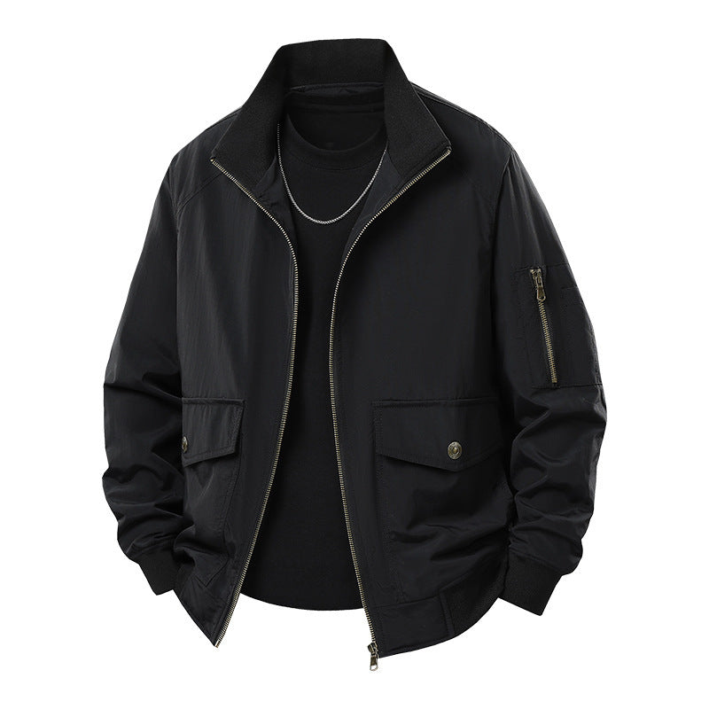 Men's Wind and Water Resistant Urban Bomber Jacket with Stand Collar and Multiple Pockets Chichicherry