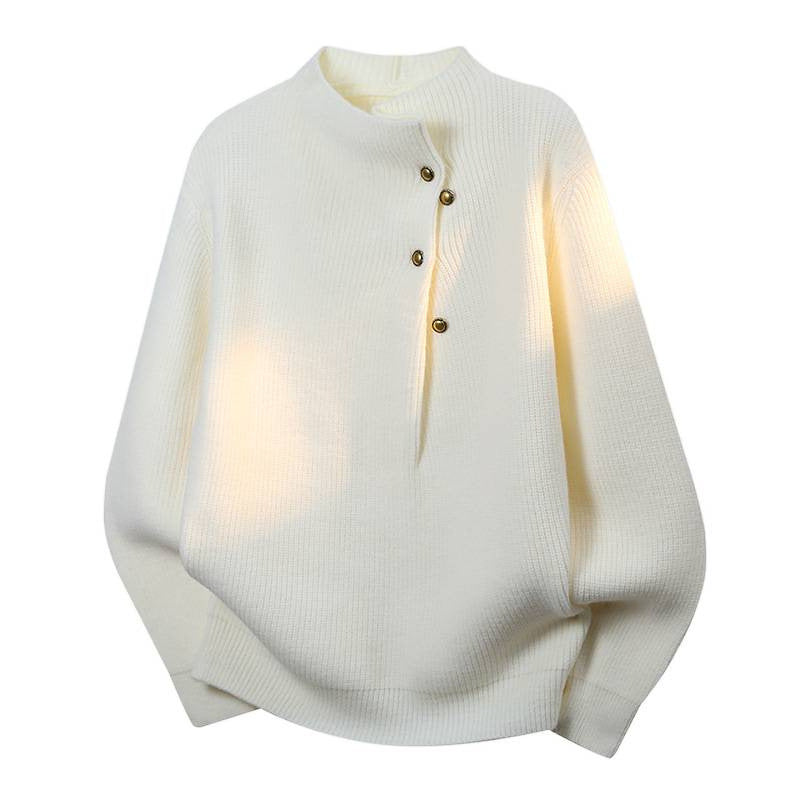 Damen Oversized Feinstrick-Pullover mit asymmetrischer Knopfleiste und Stehkragen Chichicherry