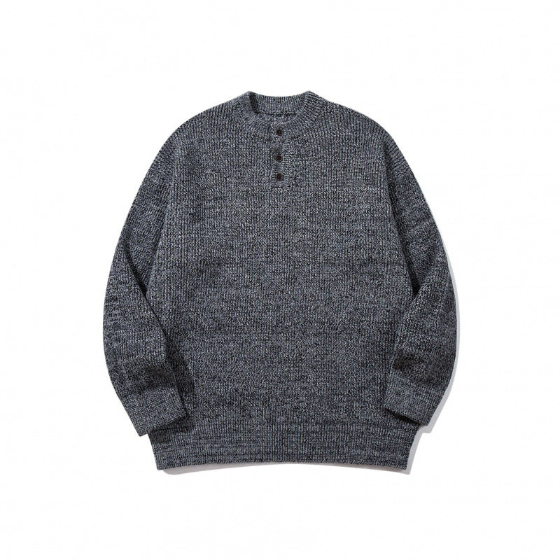 Unisex Oversize Chunky Knit Henley Sweater with Melange Structure and Ribbed Finishes Chichicherry