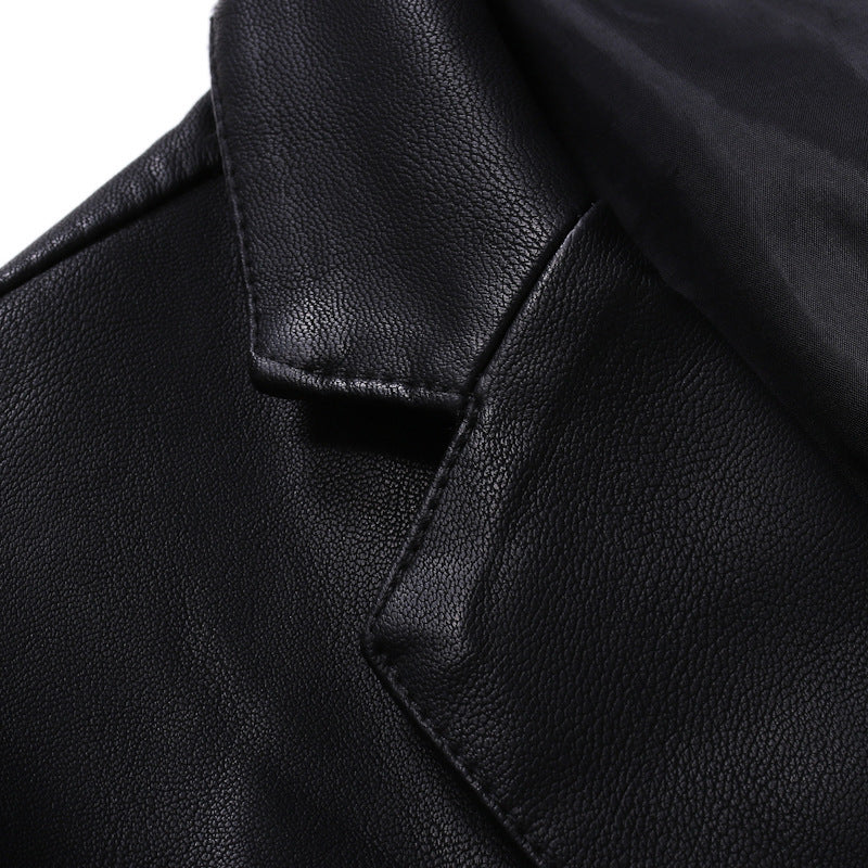 Men's Elegant Leather Blazer Jacket in Slim Fit with Lapel Collar Chichicherry