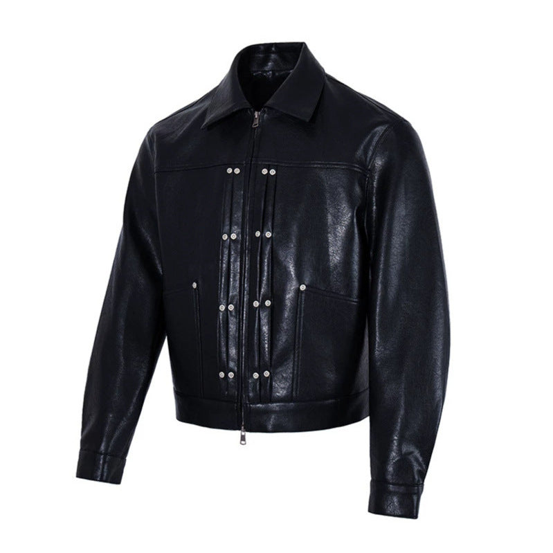 Men's short-cut leather-look jacket with decorative stitching and metal eyelets Chichicherry