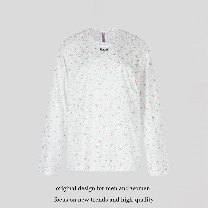Women's long-sleeve shirt with delicate floral print and round neckline Chichicherry