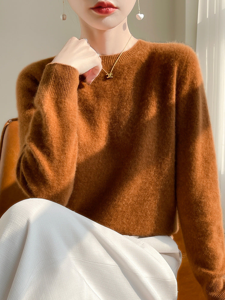 Women Luxurious Cuddle Knit Sweater with Round Neck and Mohair Look Chichicherry