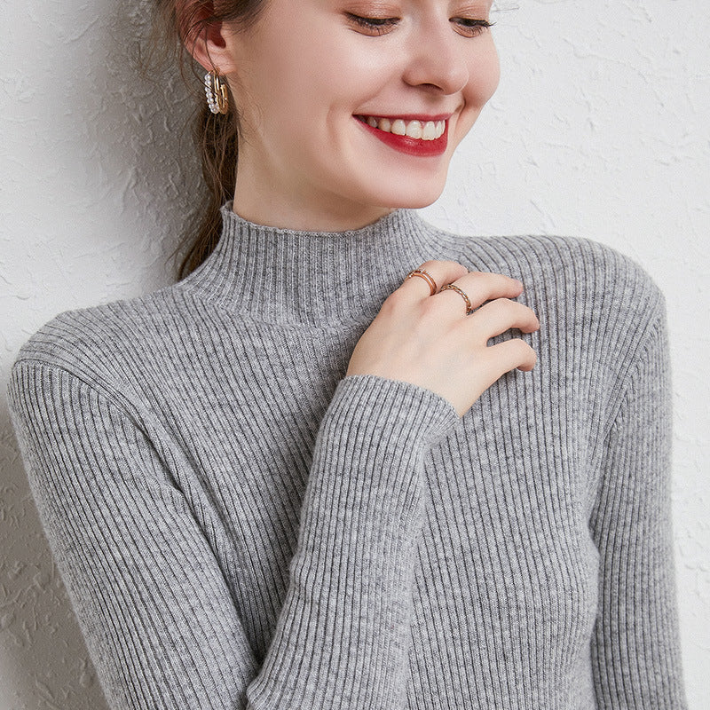 Women’s fitted fine knit turtleneck sweater with extra fine ribbed texture and cashmere-soft feel Chichicherry