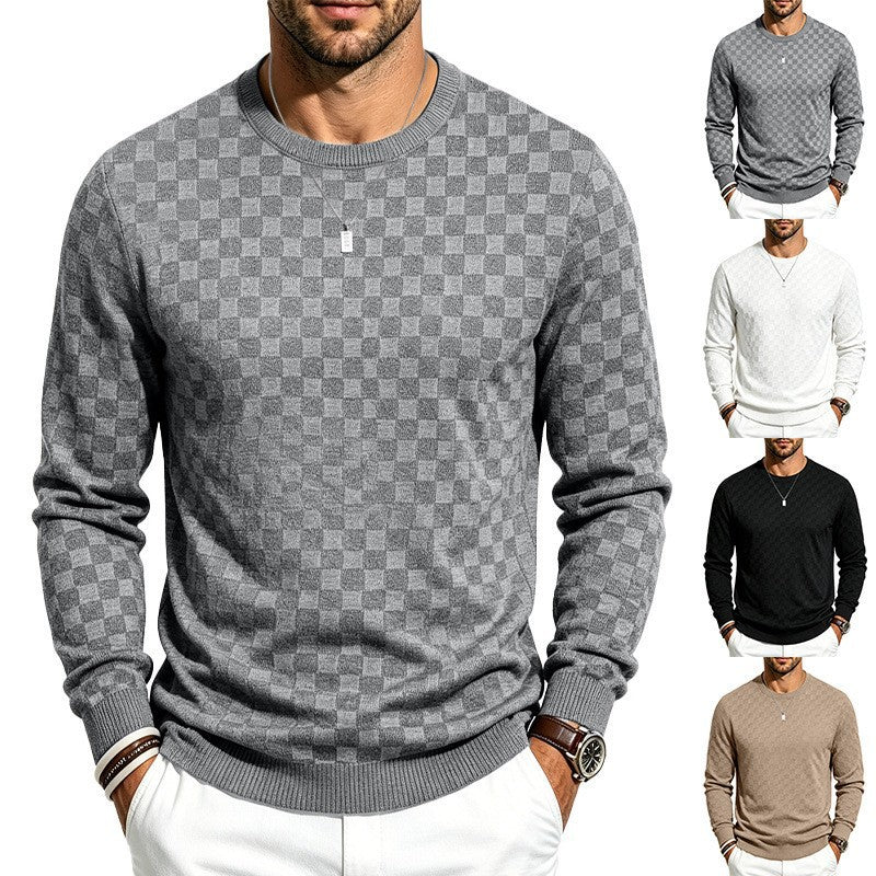 Men's fine-knit pullover with check structure and round neckline Chichicherry