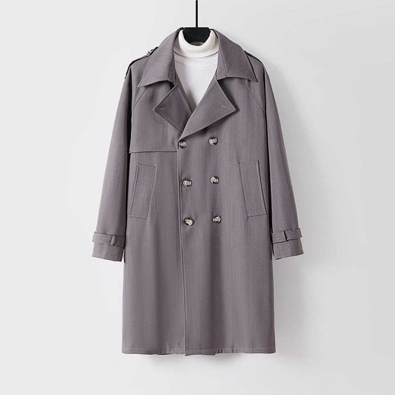 Men's Mid-Length Oversized Trench Coat with Double Button Placket and Epaulettes Chichicherry