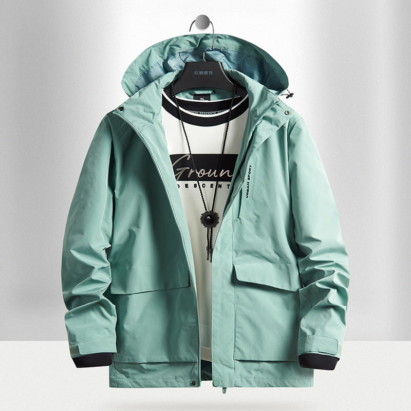 Men's waterproof city outdoor jacket with hood, concealed zipper and cargo pockets Chichicherry