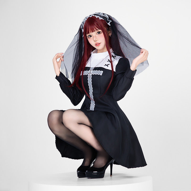 Women Playful Romantic Maid Dress with Ruffles and Bows Chichicherry