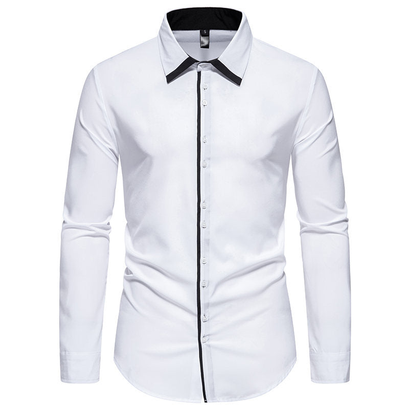 Men's Tailored Business Shirt with Contrast Piping and Kent Collar Chichicherry