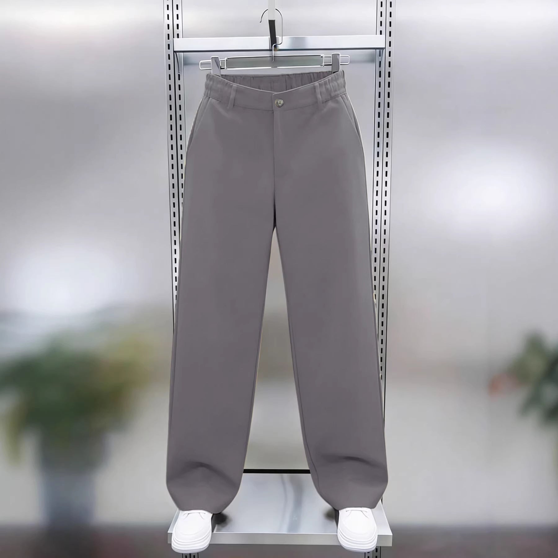 Men's Wide Twill Trousers with High Waist, Elastic Back Waistband and Straight Leg Chichicherry