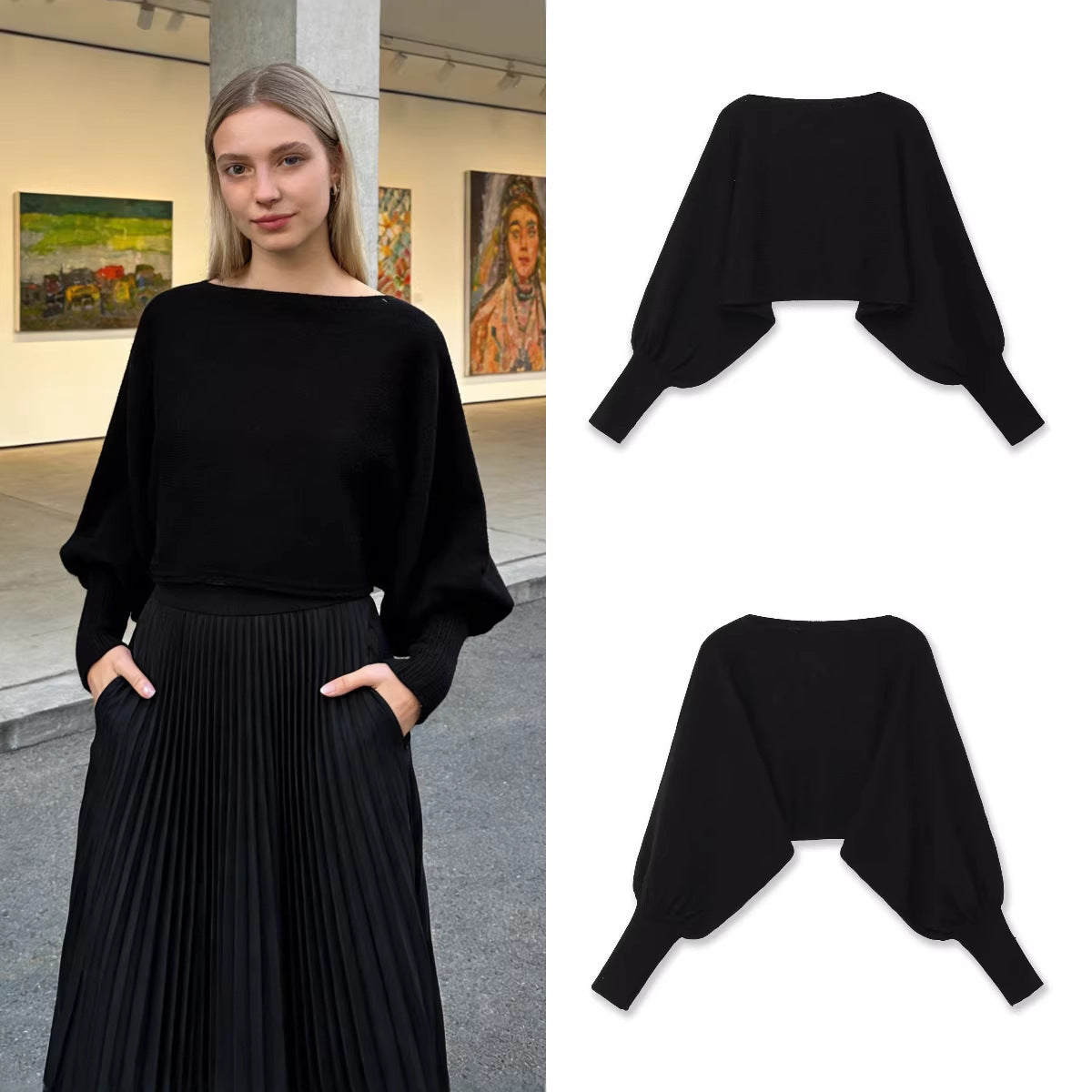 Ladies cropped bolero with wide batwing sleeves and long ribbed cuffs Chichicherry