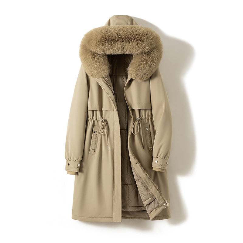 Women's longer water-repellent functional parka with removable faux fur hood and internal thermal padding Chichicherry