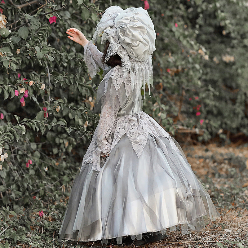 Girls enchanting ghost costume with lace embellishments Chichicherry