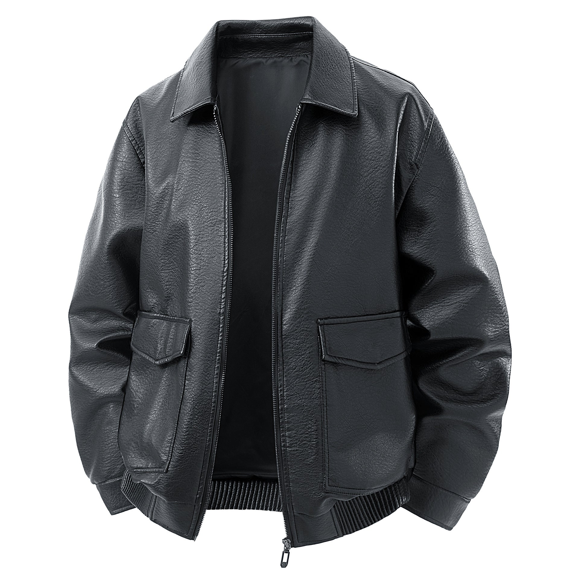 Men's short jacket made of faux leather in bomber style with applied pockets Chichicherry